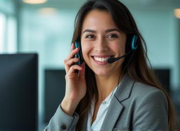 Operatrice del supporto clienti risponde al telefono
