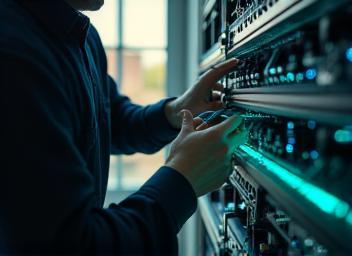 Tecnico installa fibra ottica in appartamento