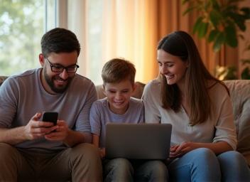Famiglia usa dispositivi connessi in casa